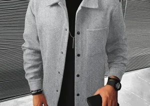 Polyester Brushed Short Jacket for Men, Lapel Button-Down Pocket Coat, Comfortable Casual Autumn Winter Office Business Wear