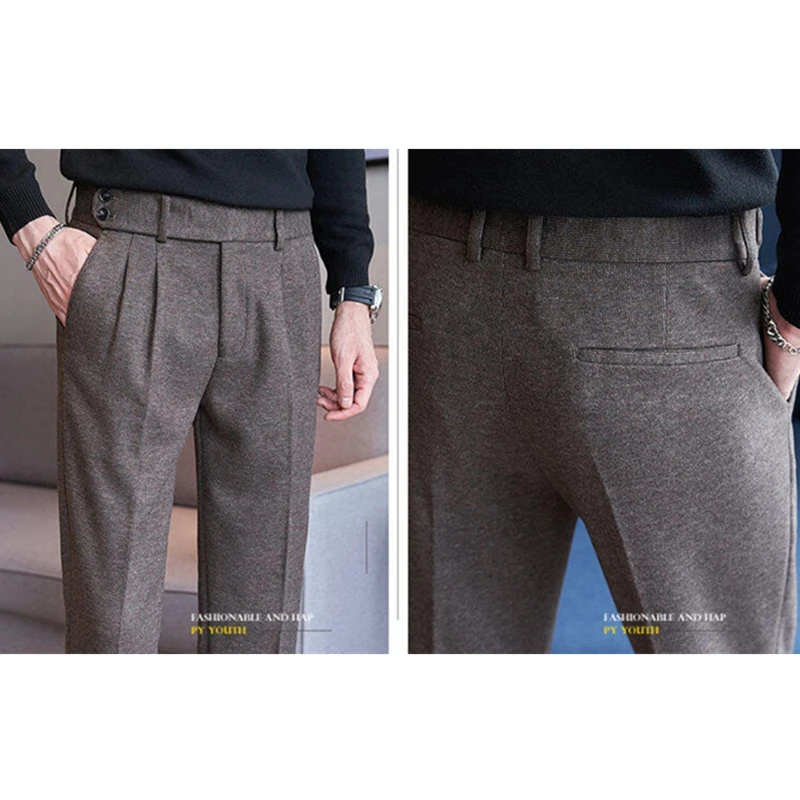 Men's Fall/Winter Wool Fabric Casual Suit Pants, Black, Coffee Available, Size 28-36 - Image 6
