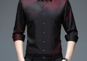 New Men's Casual and Fashionable Long Sleeved Shirt with Printed Anti Wrinkle Business Shirt