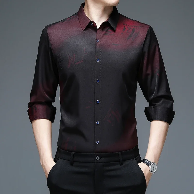 New Men's Casual and Fashionable Long Sleeved Shirt with Printed Anti Wrinkle Business Shirt
