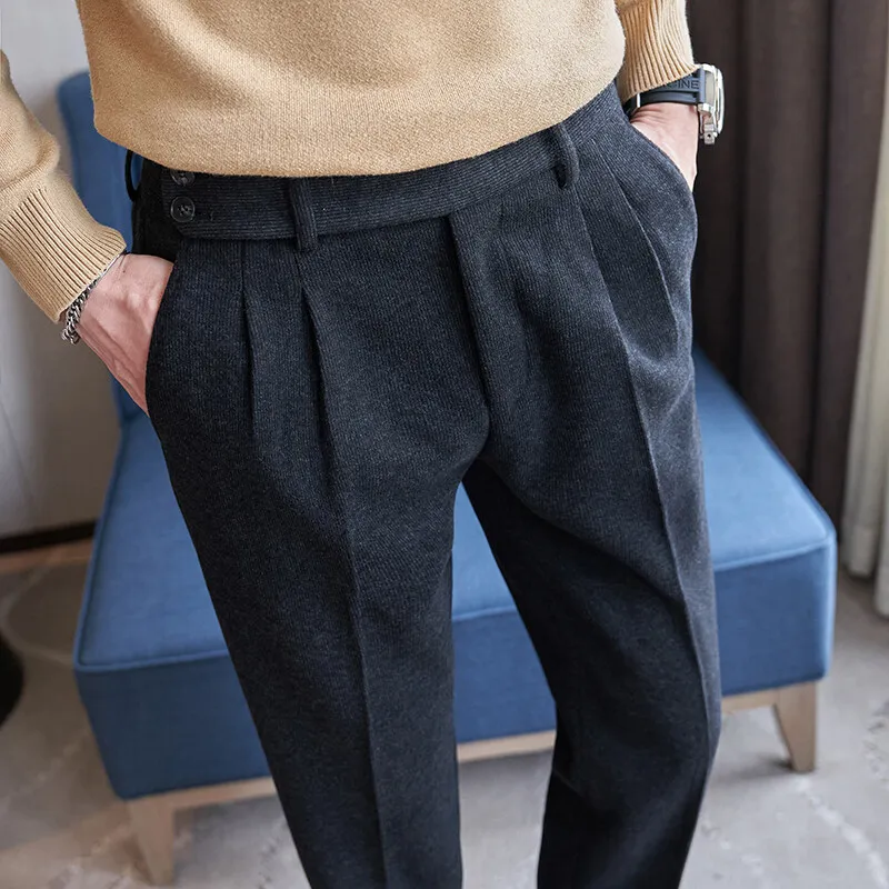 Men's Fall/Winter Wool Fabric Casual Suit Pants, Black, Coffee Available, Size 28-36 - Image 3