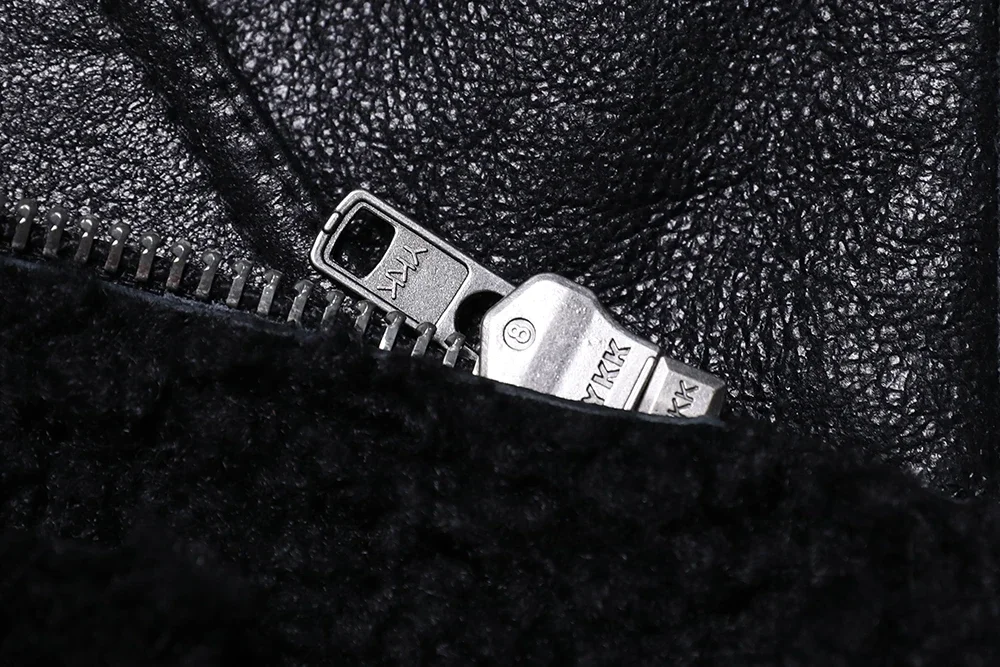 B3 Style Black Thick Sheep Shearling Wool Leather Jacket Original Ecological Fur Genuine Sheepskin Male Warm Coats Flight Jacket - Image 6