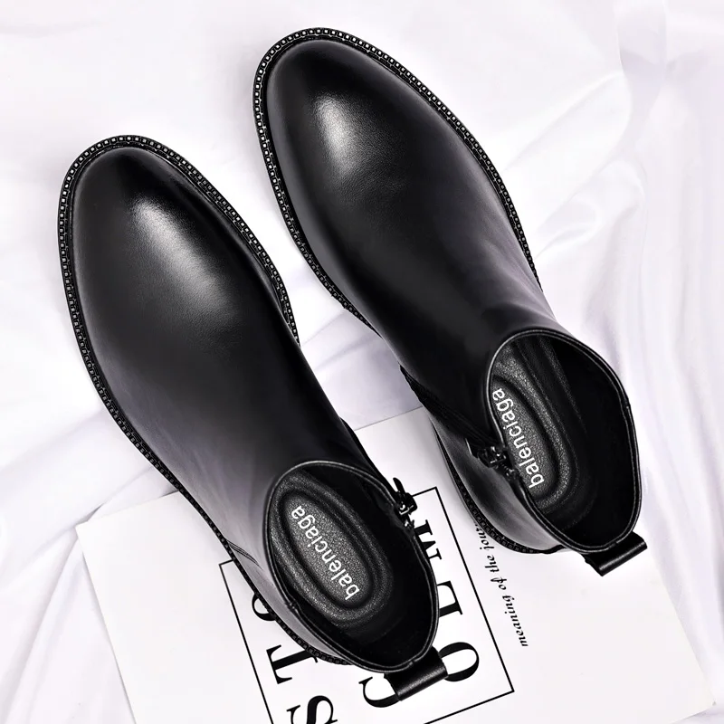 Hot-selling Winter Men's Ankle Boots Non Slip PU Leather High Top Shoes British Zip Black Boots Pointed Punk Male Booties Botas - Image 3