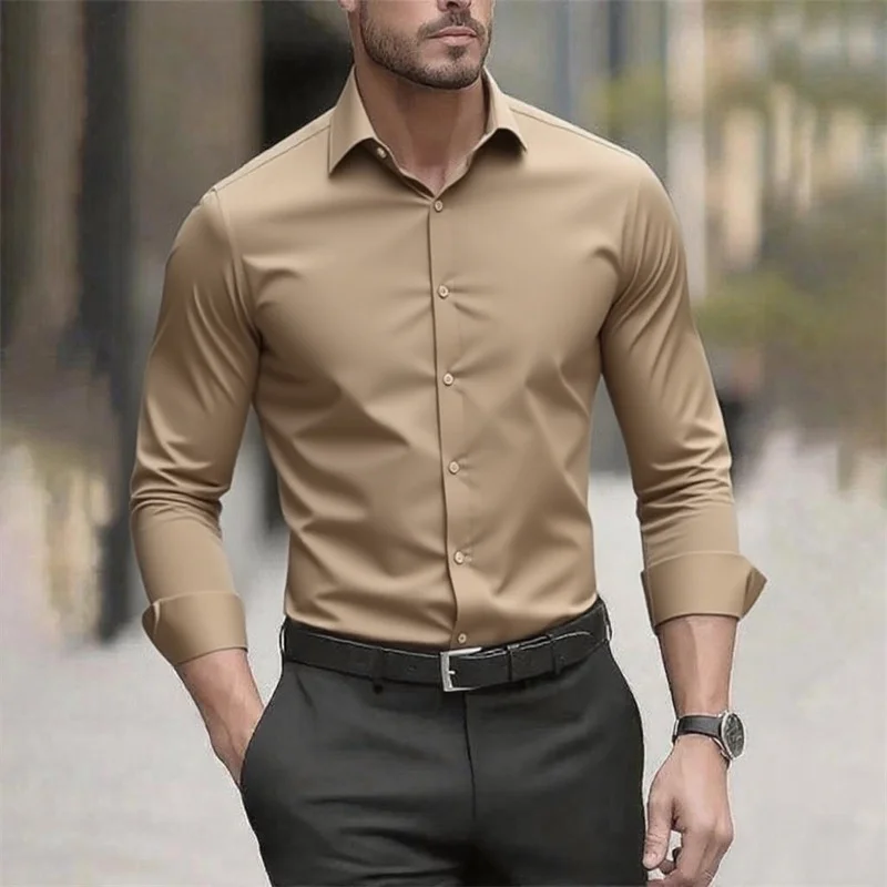 Solid color men's shirt casual white shirt, high quality solid color long sleeve stretch fabric, business formal shirt, XS-6XL - Image 5