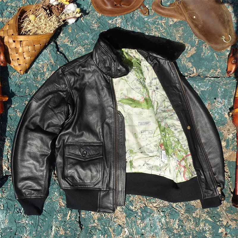 Curphey Men's Slim Fit ort Leather Jaet Thiened Cotton Lined Winter Coat Real Cowhide Fur Collar Busin Casual - Image 3