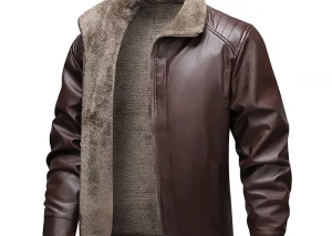 Autumn Winter Men Leather Jacket Vintage Thicken Fleece Turn Down Collar Male Coat Long Sleeve Business Casual Male Outerwear