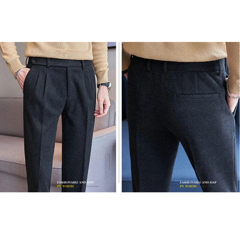 Men's Fall/Winter Wool Fabric Casual Suit Pants, Black, Coffee Available, Size 28-36 - Image 5