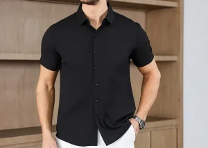 New Men's Business Casual Solid Color Short Sleeved Shirt for Summer Fashion No Ironing Comfortable and Versatile Top