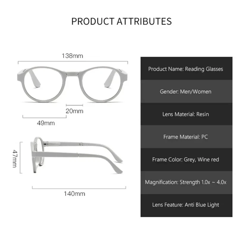 Portable Folding Reading Glasses with Case Anti Blue Light Blocking Unisex Presbyopic Eyeglasses for Woman and Man Eyewear Frame - Image 6