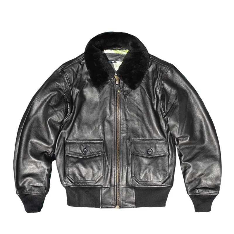 Curphey Men's Slim Fit ort Leather Jaet Thiened Cotton Lined Winter Coat Real Cowhide Fur Collar Busin Casual - Image 5