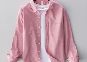 2024 Spring Pink Shirts For Men Casual Slim Fit 100% Cotton Oxford Long Sleeve Shirt Men's Vintage Clothes