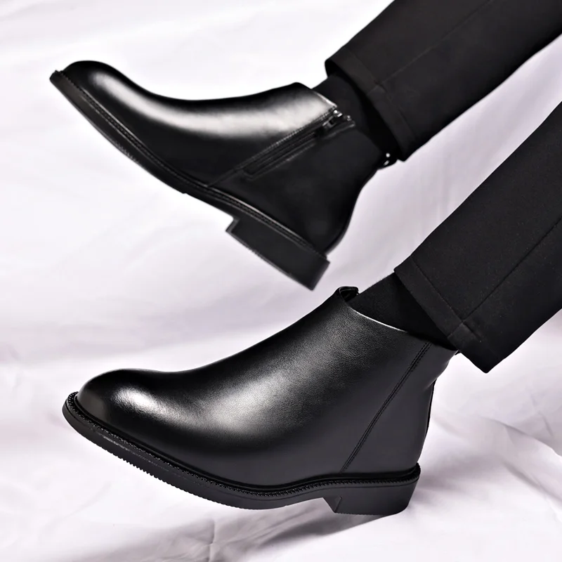 Hot-selling Winter Men's Ankle Boots Non Slip PU Leather High Top Shoes British Zip Black Boots Pointed Punk Male Booties Botas - Image 6