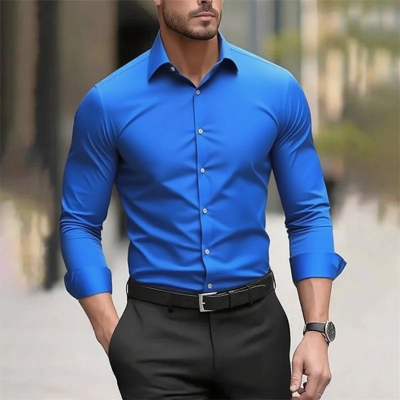 Solid color men's shirt casual white shirt, high quality solid color long sleeve stretch fabric, business formal shirt, XS-6XL - Image 6