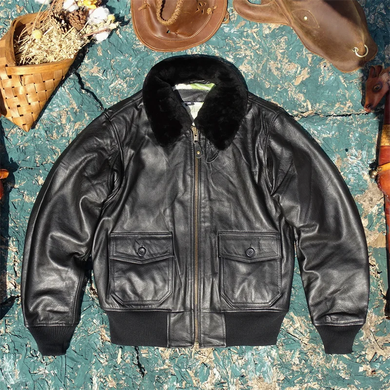 Curphey Men's Slim Fit ort Leather Jaet Thiened Cotton Lined Winter Coat Real Cowhide Fur Collar Busin Casual