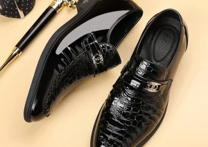 New Crocodile Pattern Slip-on Loafers PU Leather Men's Casual Shoes Non-slip Driving Shoes Outdoor Slip on Flats Walking Shoes