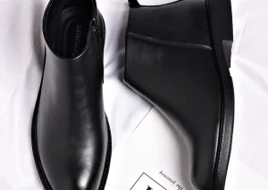 Hot-selling Winter Men's Ankle Boots Non Slip PU Leather High Top Shoes British Zip Black Boots Pointed Punk Male Booties Botas