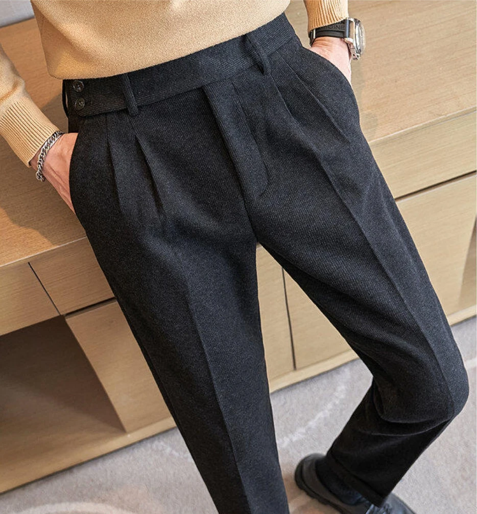 Men's Fall/Winter Wool Fabric Casual Suit Pants, Black, Coffee Available, Size 28-36 - Image 4
