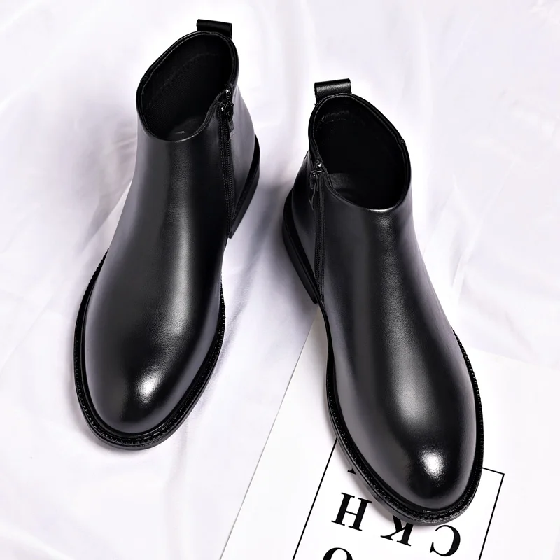 Hot-selling Winter Men's Ankle Boots Non Slip PU Leather High Top Shoes British Zip Black Boots Pointed Punk Male Booties Botas - Image 2