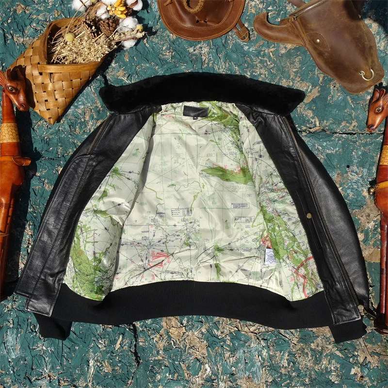 Curphey Men's Slim Fit ort Leather Jaet Thiened Cotton Lined Winter Coat Real Cowhide Fur Collar Busin Casual - Image 4