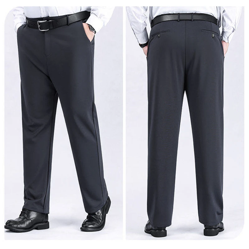 Plus-size men's pants, mid-rise waist design, extra-wide legs, four-way stretch fabric - Image 2