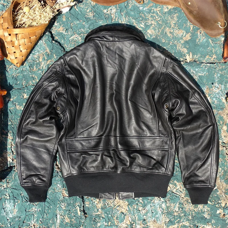 Curphey Men's Slim Fit ort Leather Jaet Thiened Cotton Lined Winter Coat Real Cowhide Fur Collar Busin Casual - Image 2