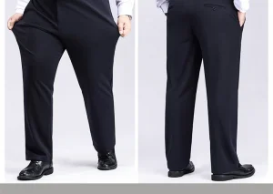 Plus-size men's pants, mid-rise waist design, extra-wide legs, four-way stretch fabric