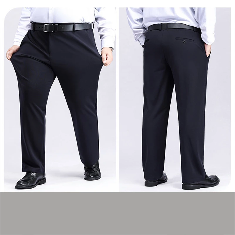 Plus-size men's pants, mid-rise waist design, extra-wide legs, four-way stretch fabric