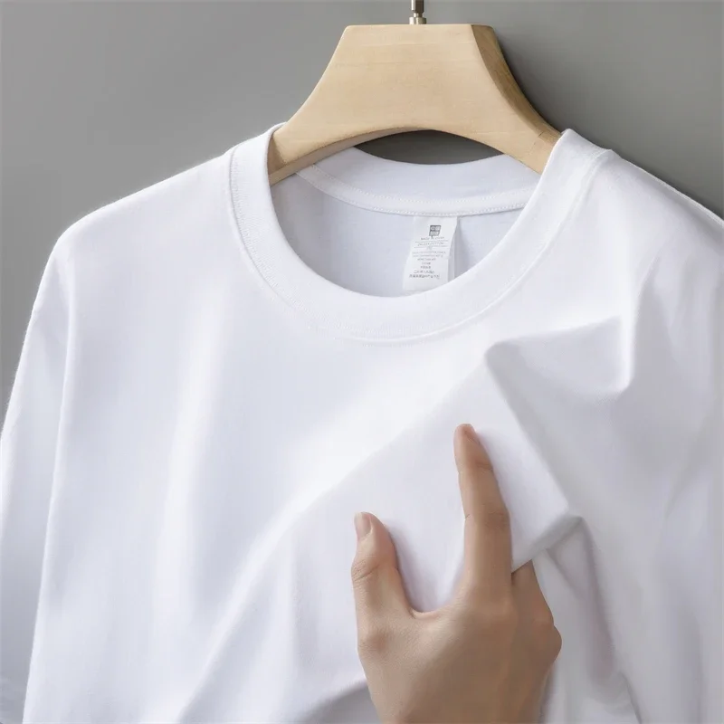 230g Men's Oversized Thick Round Neck T-shirt Summer Short Sleeved T-shirt Pure Cotton Solid Color Top Casual Versatile T-shirt - Image 5