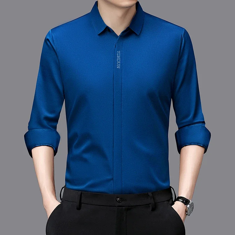 New Men's Business Casual Long Sleeved Solid Color Shirt Wrinkle Resistant Wrinkle Free Comfortable All Season Versatile Top - Image 5