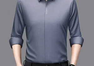 New Men's Business Casual Long Sleeved Solid Color Shirt Wrinkle Resistant Wrinkle Free Comfortable All Season Versatile Top