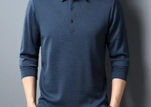 New Men's Business Fashion Casual Long Sleeved Shirt Solid Color Polo Shirt Fashionable Breathable Comfortable Versatile Top