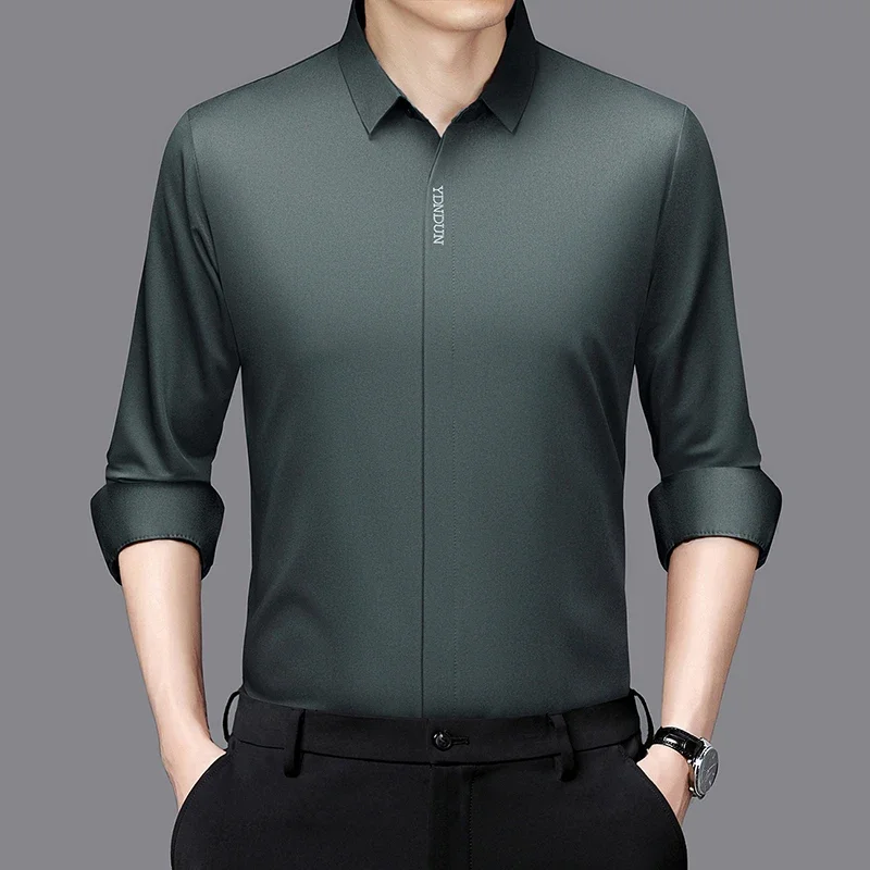 New Men's Business Casual Long Sleeved Solid Color Shirt Wrinkle Resistant Wrinkle Free Comfortable All Season Versatile Top - Image 3