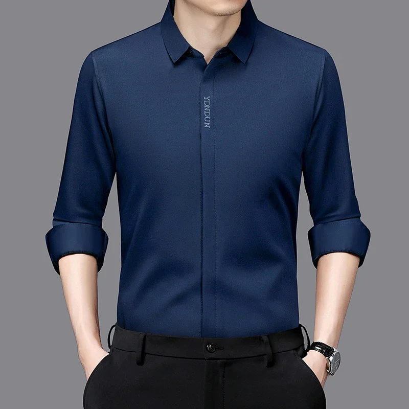 New Men's Business Casual Long Sleeved Solid Color Shirt Wrinkle Resistant Wrinkle Free Comfortable All Season Versatile Top - Image 6