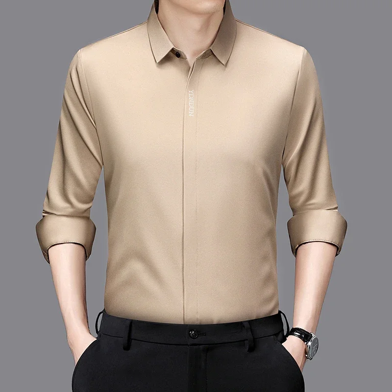 New Men's Business Casual Long Sleeved Solid Color Shirt Wrinkle Resistant Wrinkle Free Comfortable All Season Versatile Top - Image 2